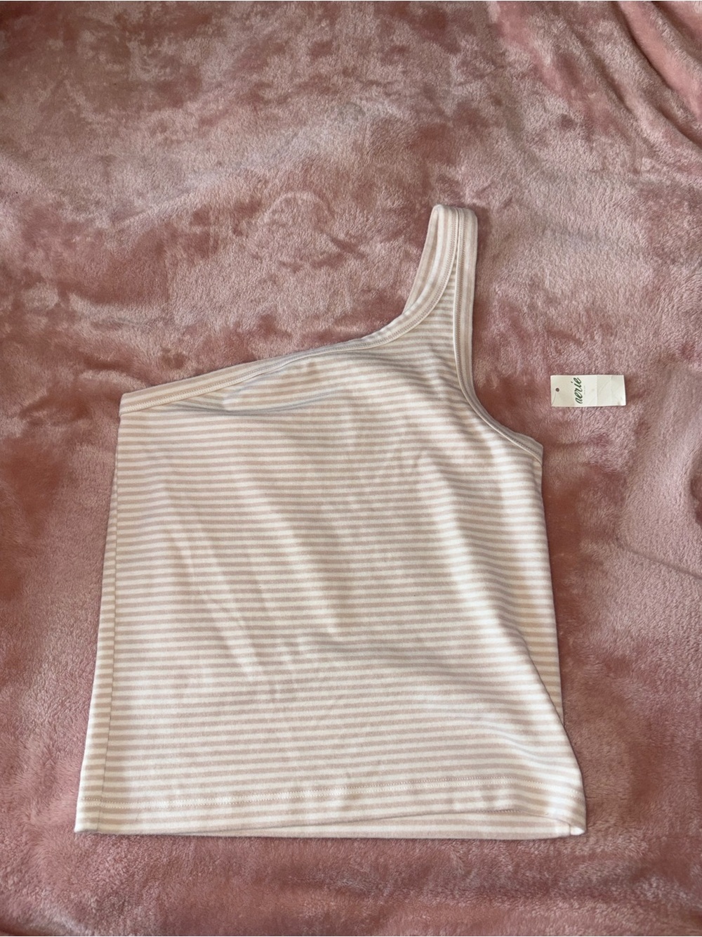 aerie One-Shoulder Striped Tank Top in Light Pink and White